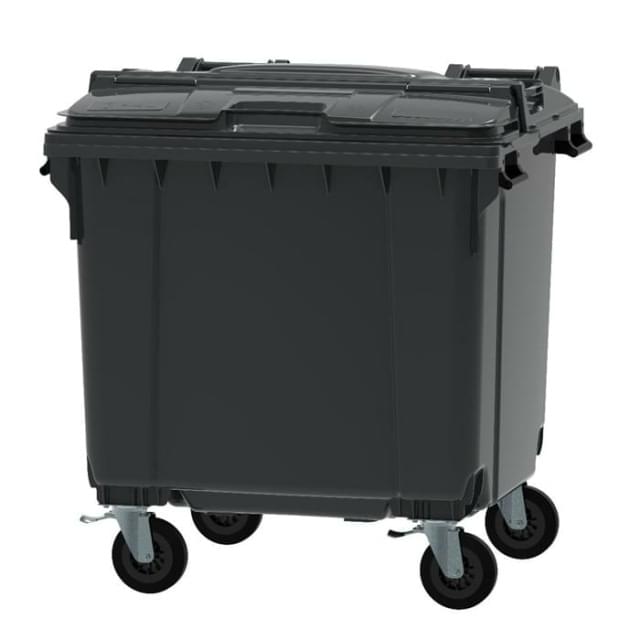 Kontejner plastový 1100 l, ploché víko, černý